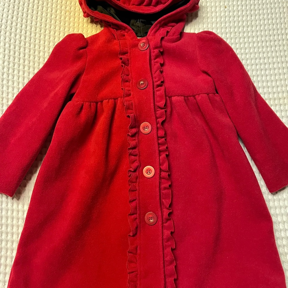 Camilla Red Ruffle/Bow trim & Hood Coat